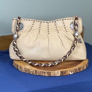 BRIGHTON Cream Pebbled Leather Shoulder Bag with Braided Strap